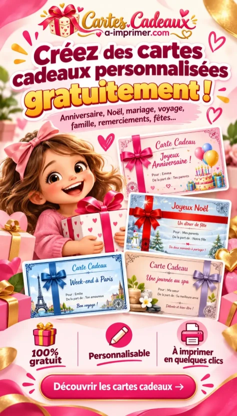 Cartes cadeaux à imprimer - cartes cadeaux personnalisées