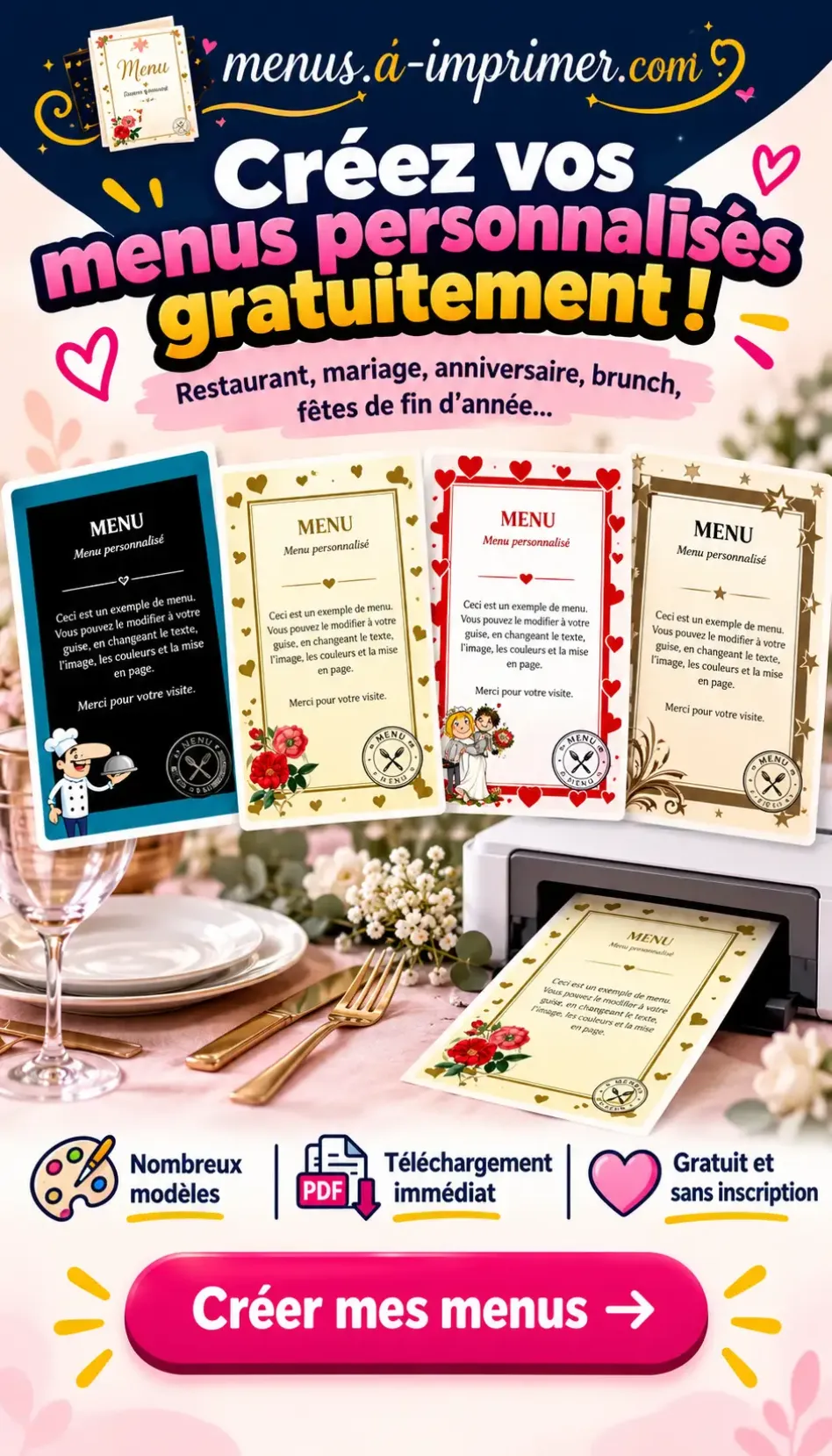 Menus à imprimer - menus personnalisés gratuits